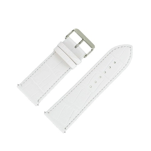 Bracelet De Montre 28mm Blanc En Cuir De Veau Gaufré Alligator