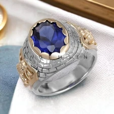 Blue Sapphire Gemstone With 925 Sterling Silver Ring For Men's #AL364