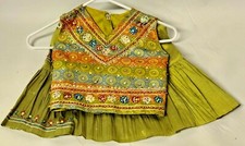 VINTAGE 1960's MCM CHILDS CLOTHES SIZE 26 GREEN RETRO JEWELED SHIRT SKIRT SET