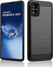 For SAMSUNG GALAXY A51 CARBON FIBER SHOCKPROOF CASE BLACK HEAVY DUTY PHONE COVER
