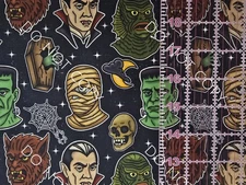 Custom 100% Cotton Woven Fabric Classic Horror Movie By The 1/4 Yard 9x56 V2