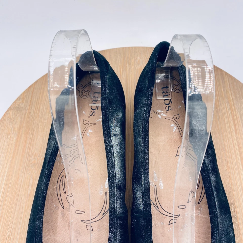 Zapatos planos de ballet cómodos sin cordones de cuero negro Taos para mujer 8 Foto 4 de 4