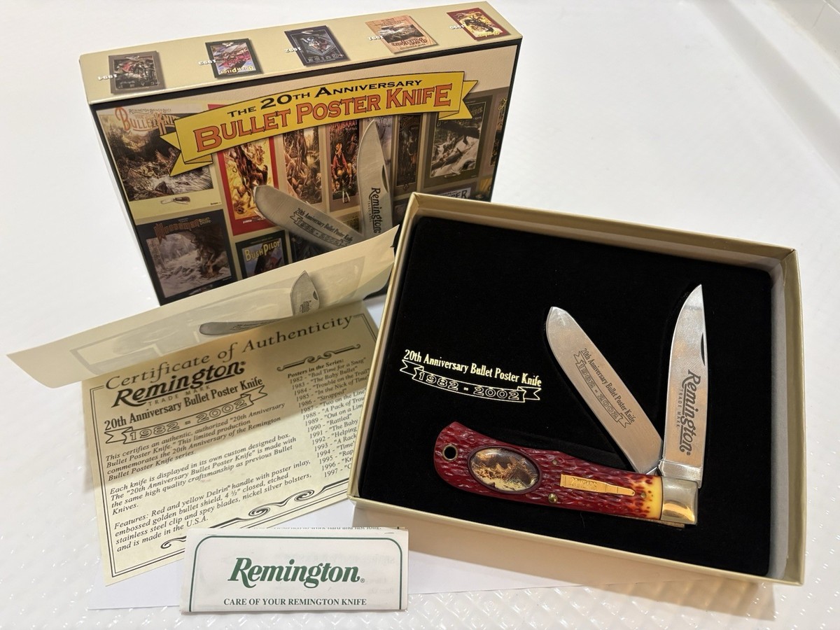 Remington 20th Anniversary Bullet Poster Pocketknife Gold Shield
