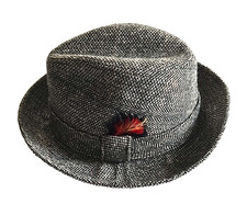 Vintage KANGOL England 100 Wool Gray Tweed Fedora Feather 9"x7" See Photos