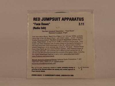 RED JUMPSUIT APPARATUS FACE DOWN (L42) 1 Track Promo CD Single including White S
