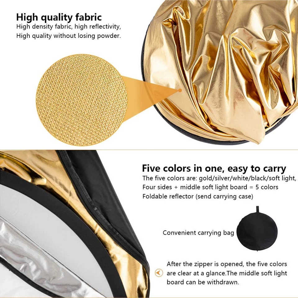 Portable 5 en 1 60cm Translucide Argent Or Blanc et Noir Démontable Multi Dis... - Photo 3/4