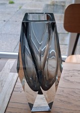 Murano Faceted Geometric Sommerso Vase, in Grey & Clear Glass Modernist Vtg MCM