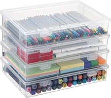 Art and Craft Storage Box Set, Clear Plastic Containers with Flap