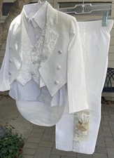 Boys White Tuxedo Suit Wedding New Sz 3 5 Pieces