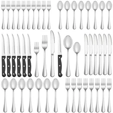48 Pcs Silverware Set with Steak Knives Service for 8,Stainless Steel Flatwar...