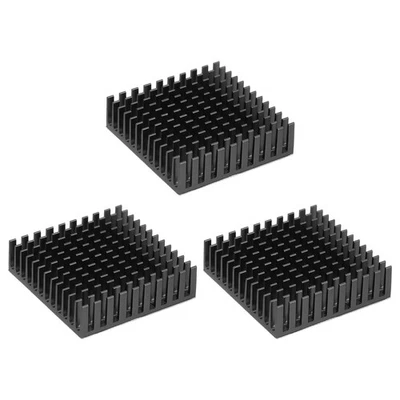 3 Stück Kühlkörper 40x40x11mm Alu mit therm. blauem Aufkleber schwarz - Bild 1 von 4