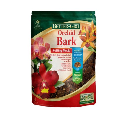 Better-Gro Orchid Bark - Premium Grade Potting Medium 4 Quarts, Brown 