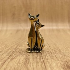 Brass Couple Cat Figurine Mini Cat Statue Vintage Desk Decor Lover Ornament
