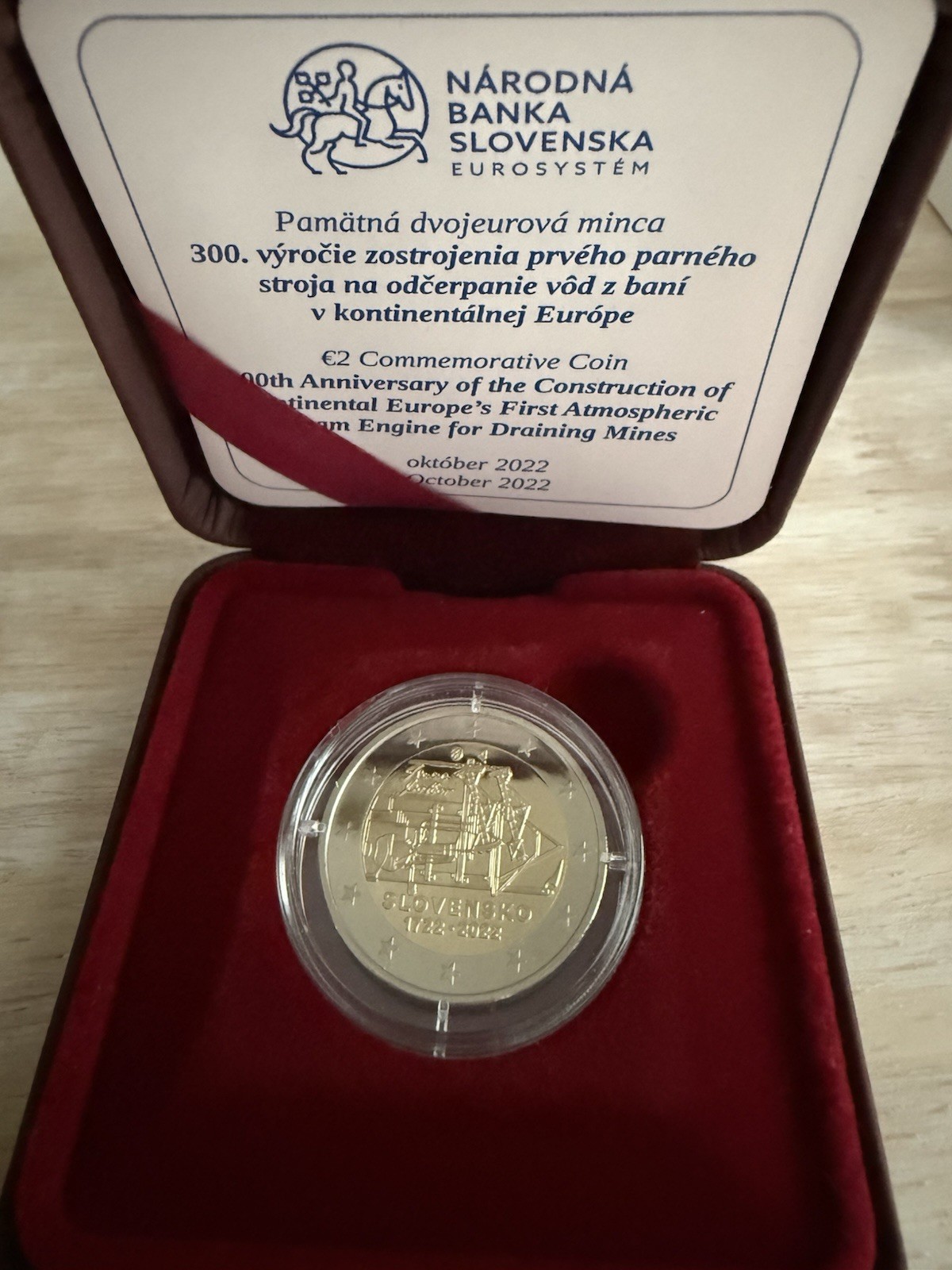 Pièce 2euros commémorative Slovaquie 2022 BE – 300 ans de la machine à vapeur