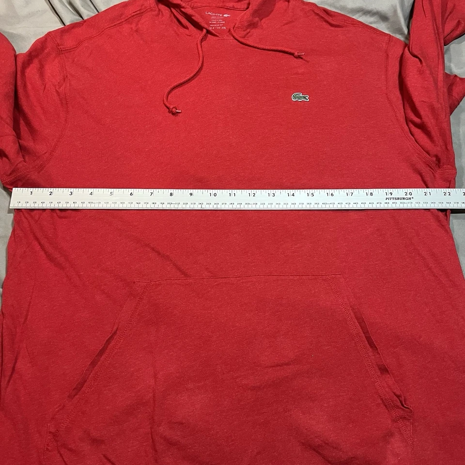 Lacoste 男式长袖连帽 T 恤尺寸 3XL 红色棉质标准版型 — 第 4/4 张图片