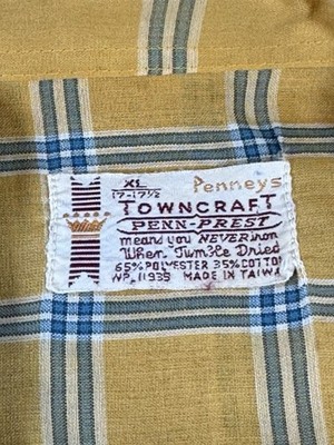 Vintage 60s 70s Pennys Towncraft Camp Loop Collar Shirt Rockabilly Button XL