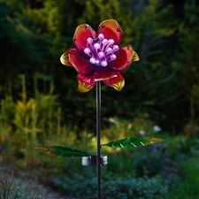 Solar Floral Stake Light Pink Hand Painted Glass Petals 10 LED 85cm