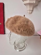 Womens Vintage Angora Blend Fluffy Beige Hat Beret
