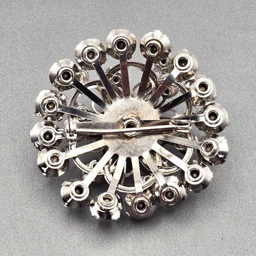 VTG Rhinestone Round Starburst Brooch Pin 1.5" Silver-Tone Layered 1950s - Picture 4 of 6
