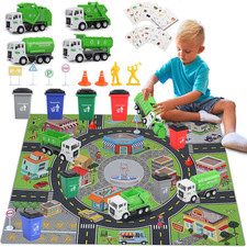 Toy Garbage Truck - Trash Truck Toys W/Play Mat, 4 Pcs 6 Inch Friction Powered S
