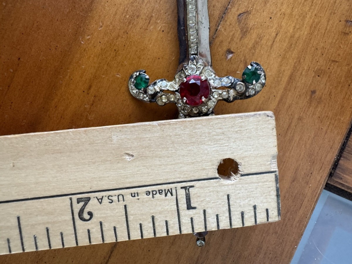 HUGE STERLING CORO CRAFT JEWELED SWORD PIN View 3