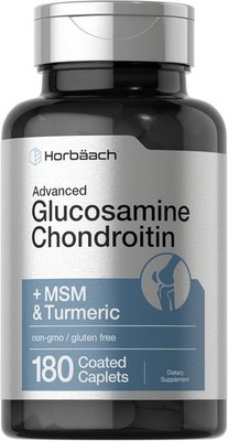 Glucosamine Chondroitin plus MSM & Turmeric | 180 Caplets Non-GMO | by Horbaach