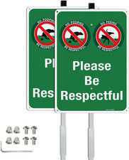 2-Pack Large "Please Be Respectful" No Dog Pooping or Peeing Signs, 14"x10" Rust
