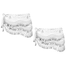 2 Pcs Belly Dance Hip Scarf 59x11" with 248 Silver Coin, White