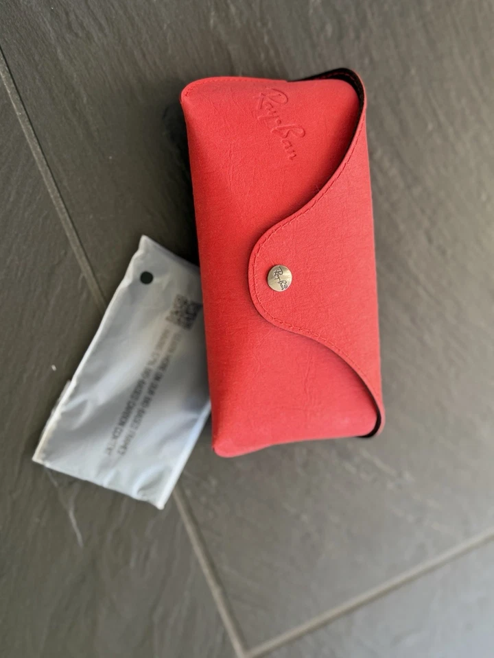 Ray-Ban Hartschalen-Brillenetui Leder Rot Druckknopf f. Brille/Sonnenbr. NEU - Bild 3 von 4