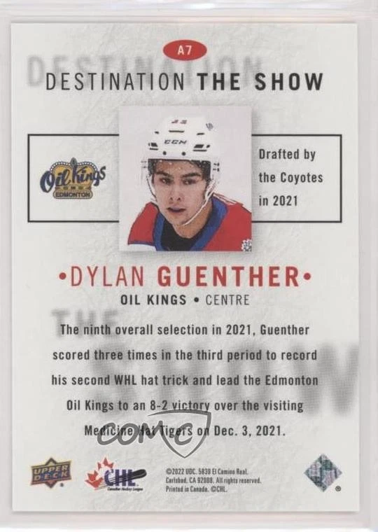2021-22 Upper Deck CHL Achievements Dylan Guenther #A7 - Image 2 of 2