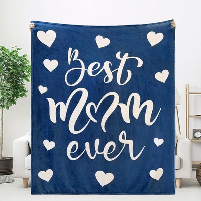 Throw Blankets Gift for Mom from Daughter Son, Best Ever Blanket Blue 
