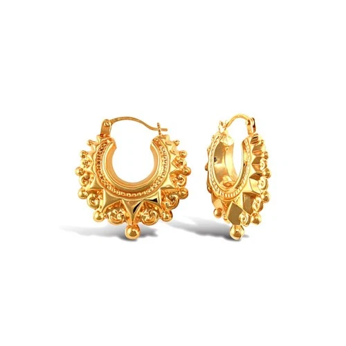 9ct Yellow Gold Star Patterned Creole Hoop Earrings 15mm Gypsy Earrings
