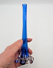 Vintage Art Glass Colbalt Blue Elephant Foot Bud Vase 8" Tall