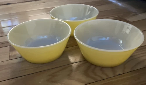 Vintage Fire King Ware Anchor Hocking Yellow Bowl 5"x2" Milk Glass Lot Of 3