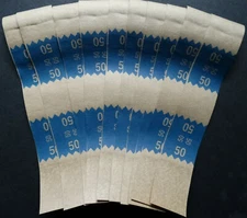 10 - Blue $50 Cash Money Self-Sealing Straps Tan Saw Tooth Currency Bands