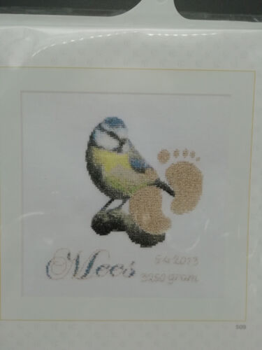 NEW Counted Cross Stitch Kit THEA GOUVERNEUR Bluetit Birth Record MEES 509 - Picture 2 of 7