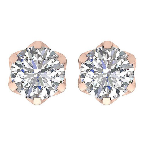 SI1 H Solitaire Studs Earrings 0.85Ct Genuine Diamond 14K Solid Gold 6 Prong Set - Picture 3 of 12