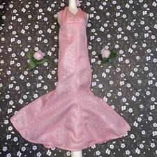 Vintage Superstar Barbie Era Long Pink Halter Dress Genuine Mattel    