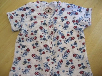 Kids S 10/12 PJ SALVAGE SKI JAMMIES TOP Red Blue BEACH WAFFLE Boy Girls Thermal - Image 1 of 4