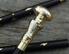 Victorian Designer Wooden Shaft Walking Cane Stick with Brass Knob Head Handle