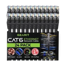 GearIT Cat 6 Ethernet Cable 1 ft (24-Pack) - Cat6 Patch Cable, Cat 6 Patch Ca...