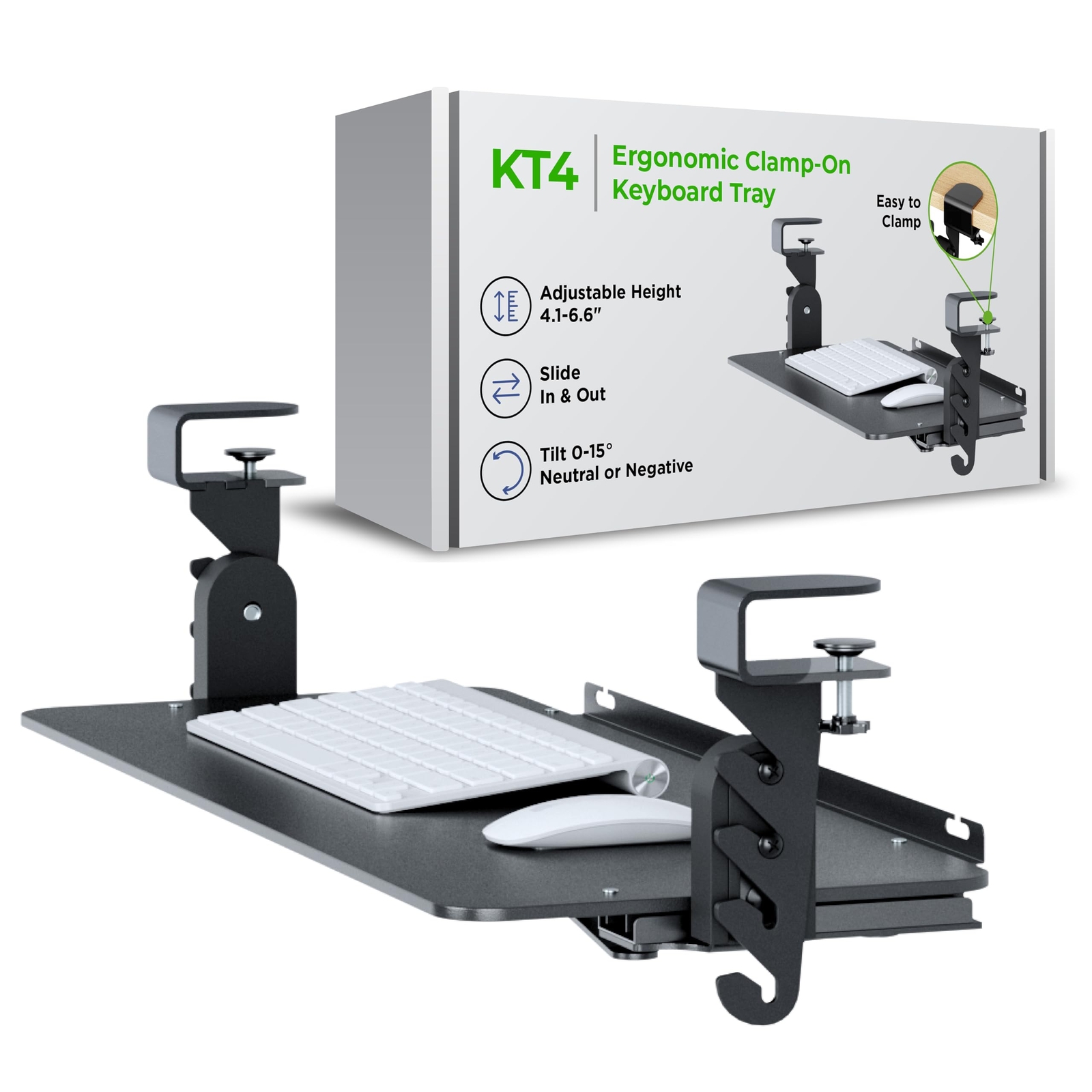 KT4 Clamp On Keyboard Tray Under Desk Slide Height tilt Adjustable Keyboard T...