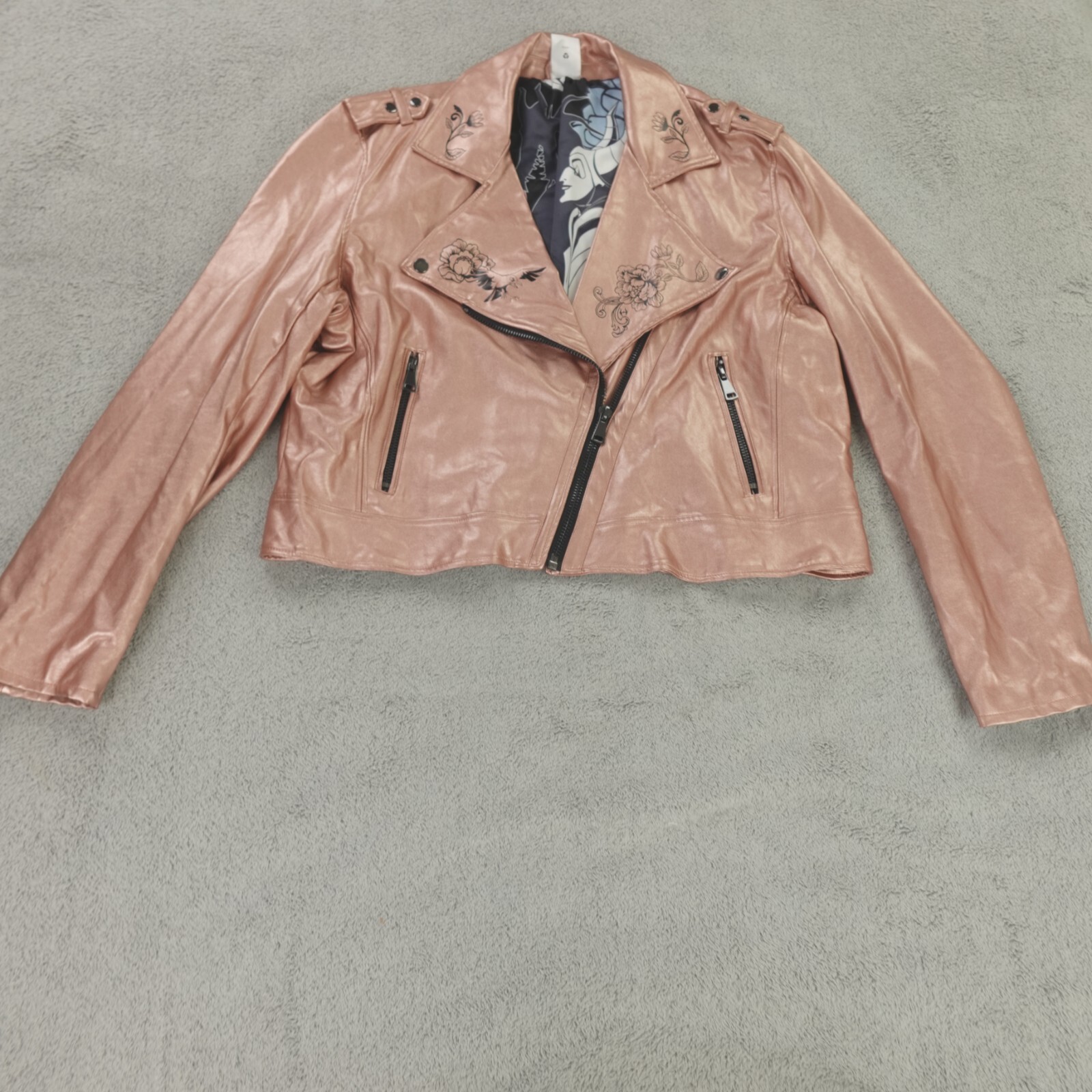 Disney Store Maleficent Biker Jacket Womens XXL Rose Gold Metallic Moto