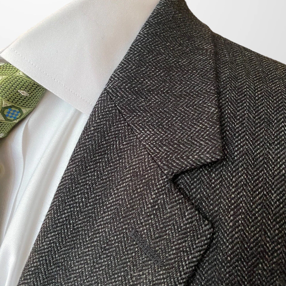 Jos A Bank Mens Sport Coat Brown Herringbone Casual Blazer Wool Suit 43L - Image 2 of 4