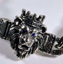 Sterling Silver ĶING OF THE JUNGLE  LION BRACELET Sz 7.5 in  11mm  43g  [BRA08]