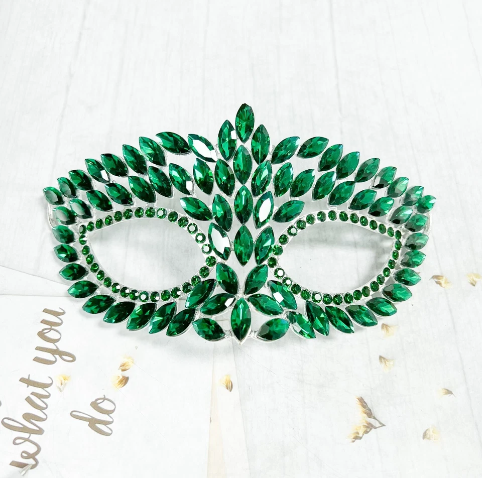 Handmade masquerade mask, Green crystal mask, Wedding party mask Masquerade ball - Image 3 of 4