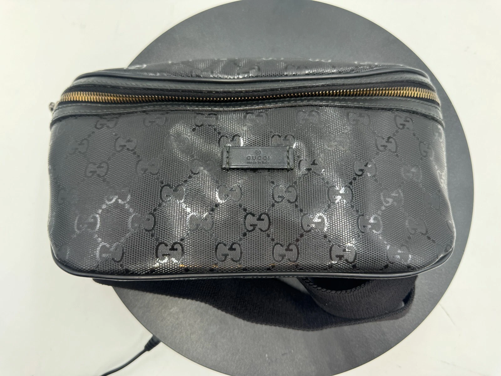 GUCCI GG noir taille pochette sac fesses bandoulière ceinture PVC cuir femmes 233269