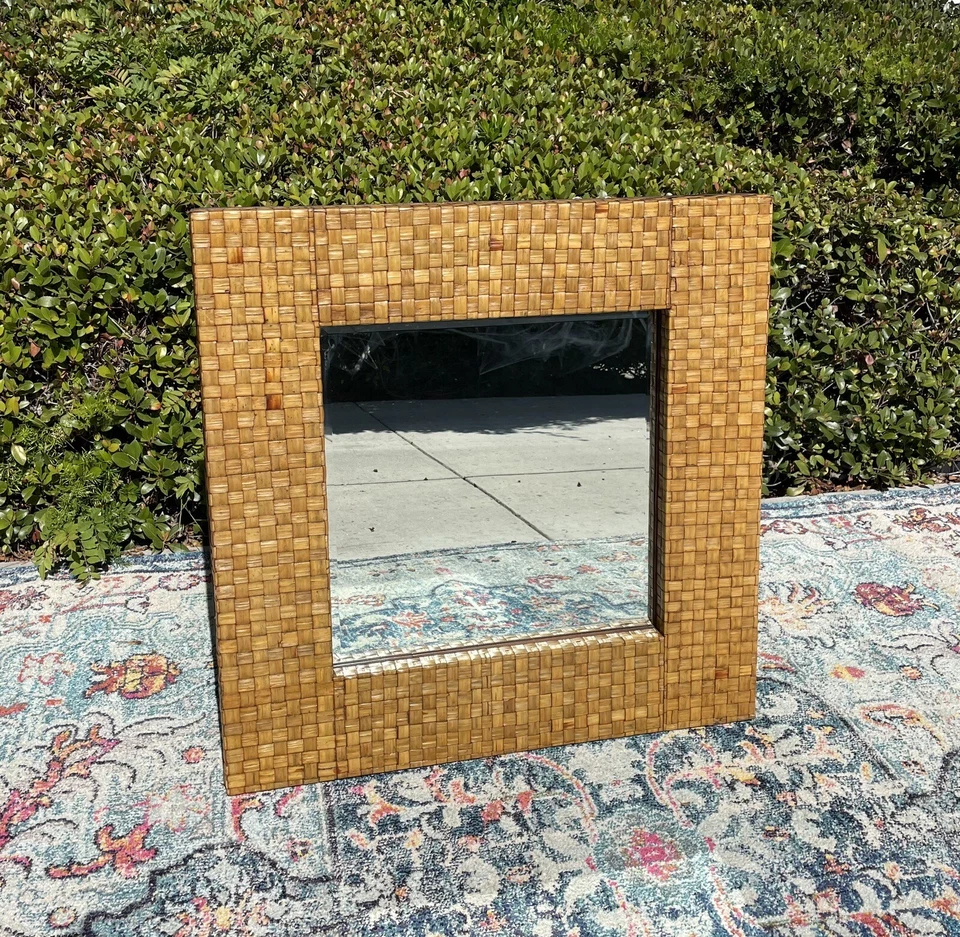 ¡Vintage! Espejo llamativo biselado hoja de plátano tejido, ¡boho chic! ¡Envío entrega! Foto 3 de 4