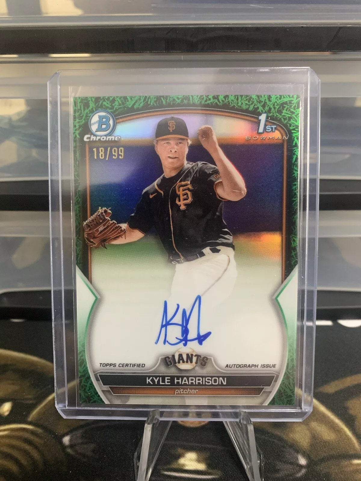 2023 Bowman Chrome Kyle Harrison 1st Auto Green Grass 18/99