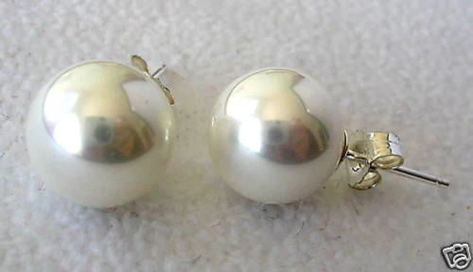 10mm White Shell Pearl Stud Earrings Sterling Silver .925 Butterfly Backings - Image 2 of 2